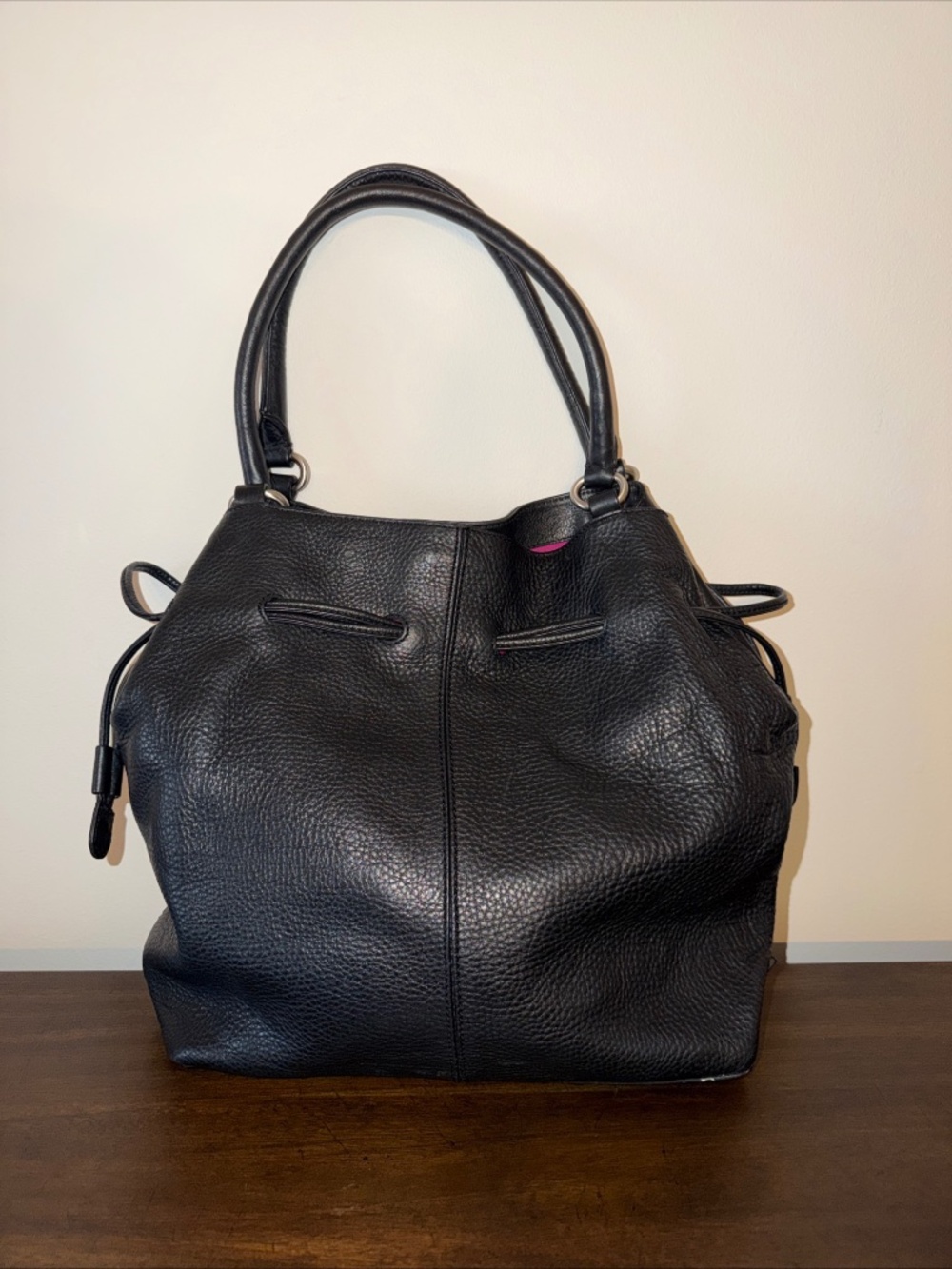 Cole Haan Black Pebbled Leather Bag Shoulder Bag Purse Large